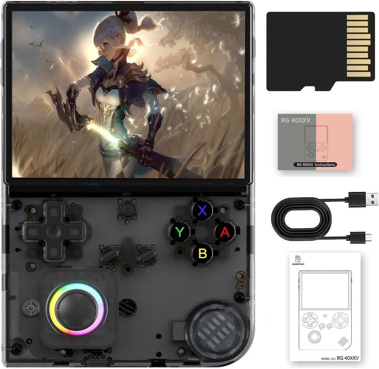 G350 Retro Handheld Game Console , 3.5 Inch IPS Screen Linux System Built-in 64G TF Card 4371 Games Preloaded Handheld Game Console 3200mAh Battery(Gray)